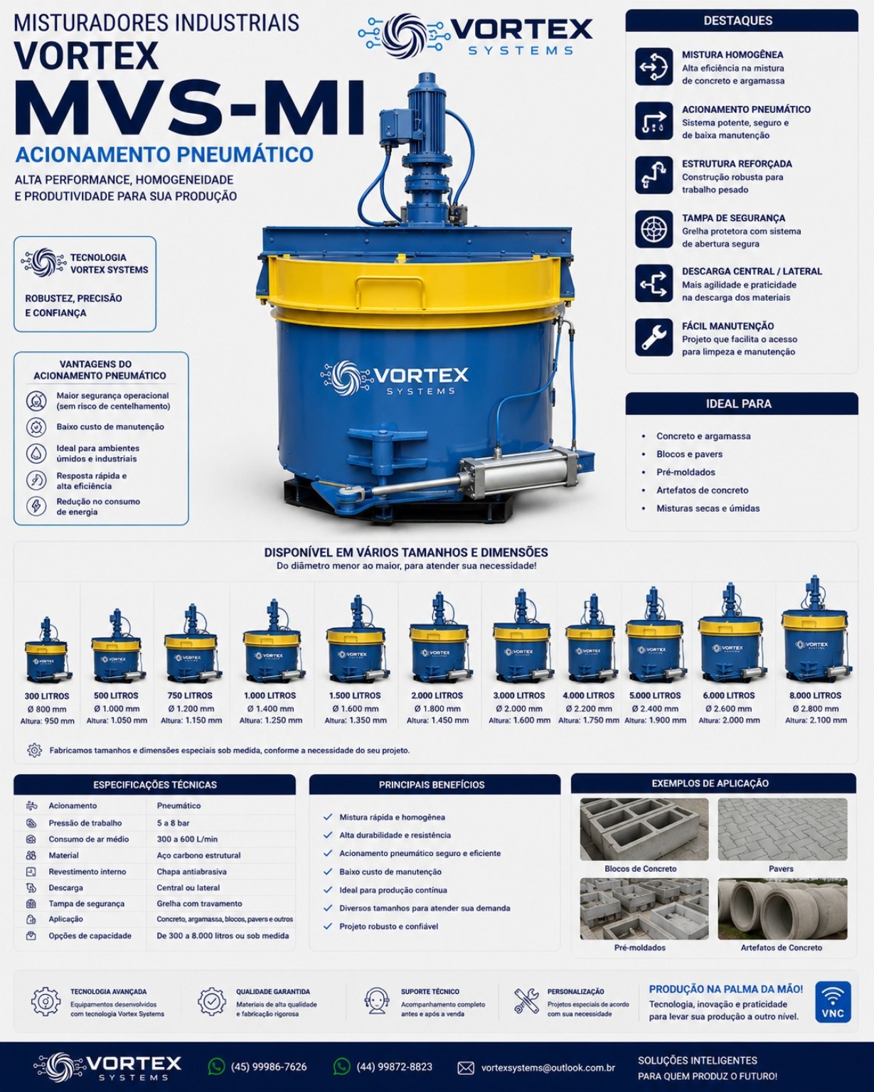Misturador industrial Vortex MVS-MI